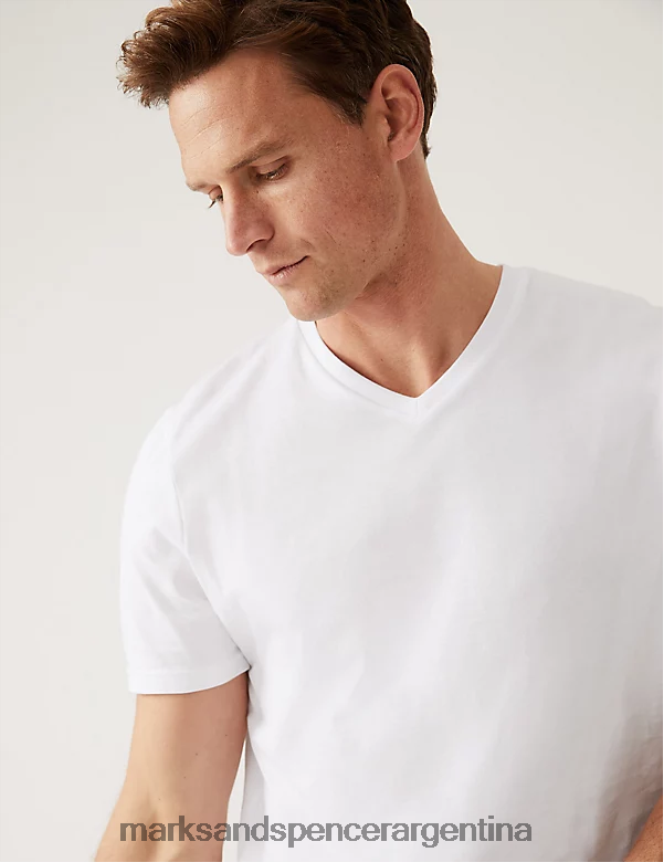 Marks & Spencer hombres camiseta de puro algodón con cuello en V ropa blanco 46VL5204