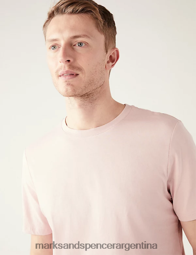 Marks & Spencer hombres camiseta de puro algodón con cuello redondo ropa Rosa palido 46VL142