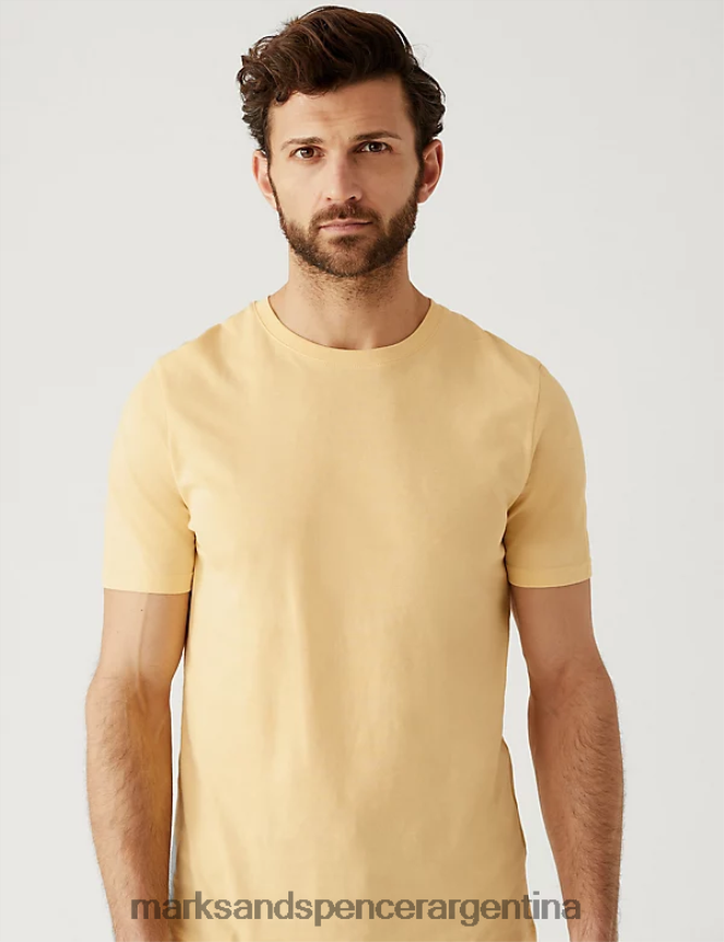 Marks & Spencer hombres camiseta de puro algodón con cuello redondo ropa amarillo 46VL140