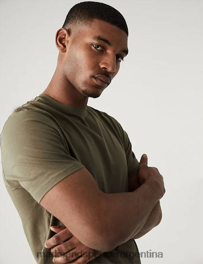 Marks & Spencer hombres camiseta de puro algodón con cuello redondo ropa caqui 46VL160