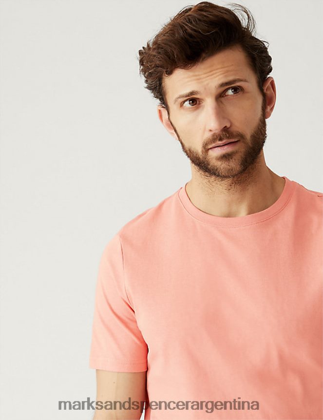 Marks & Spencer hombres camiseta de puro algodón con cuello redondo ropa coral mediano 46VL134