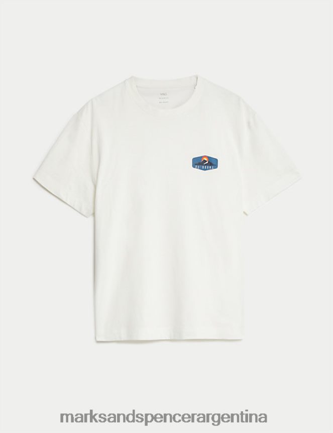 Marks & Spencer hombres camiseta de puro algodón con gráfico de montaña ropa Marfil 46VL5000