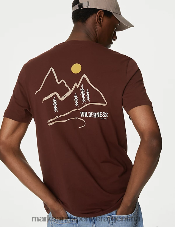 Marks & Spencer hombres camiseta de puro algodón con gráfico de montaña ropa borgoña 46VL5608
