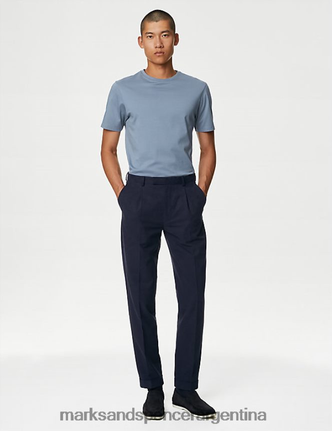 Marks & Spencer hombres camiseta de puro algodón supima ropa azul ahumado 46VL6308