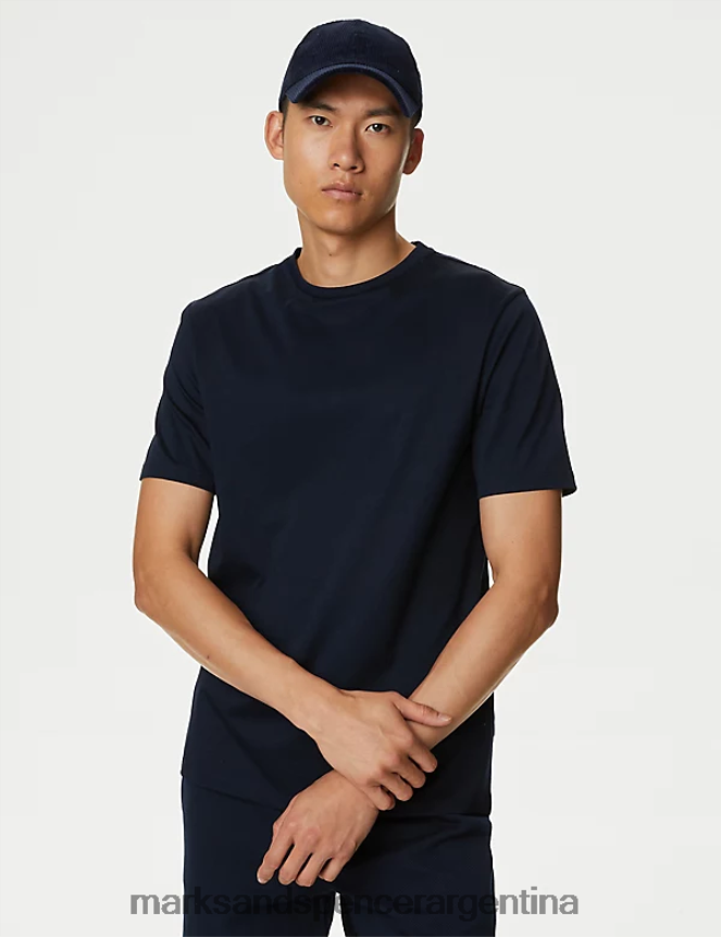 Marks & Spencer hombres camiseta de puro algodón supima ropa azul marino oscuro 46VL6298