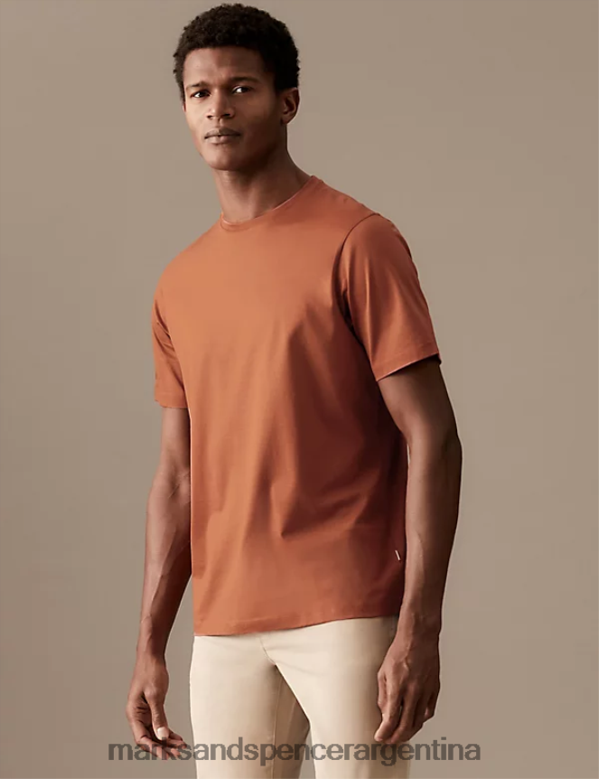 Marks & Spencer hombres camiseta de puro algodón supima ropa bronceado cobrizo 46VL6304