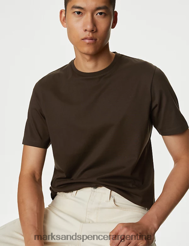 Marks & Spencer hombres camiseta de puro algodón supima ropa marron oscuro 46VL6310