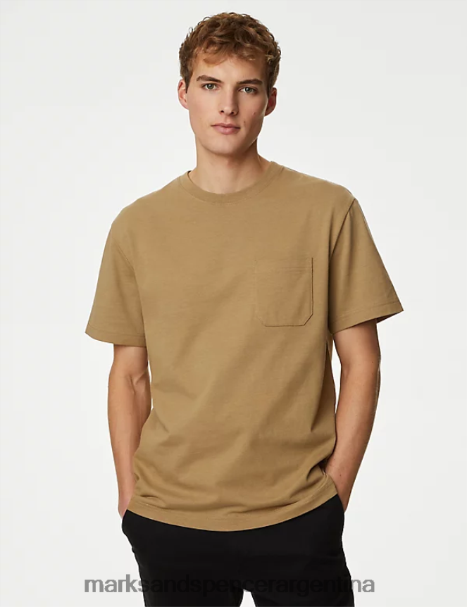 Marks & Spencer hombres camiseta gruesa de puro algodón ropa bronce 46VL5364