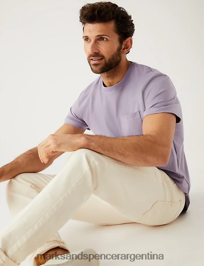 Marks & Spencer hombres camiseta gruesa de puro algodón ropa lila oscuro 46VL5360