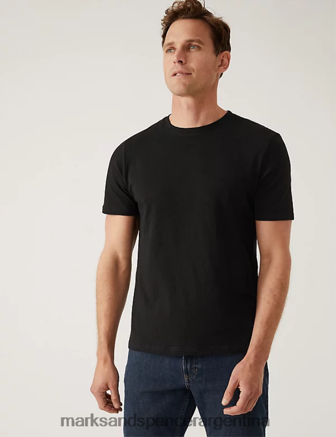 Marks & Spencer hombres camiseta slim fit de puro algodón con cuello redondo ropa negro 46VL5154