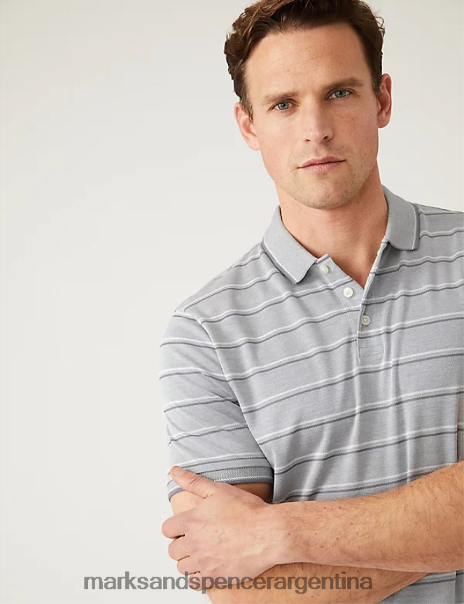 Marks & Spencer hombres polo a rayas de modal ropa gris 46VL5542