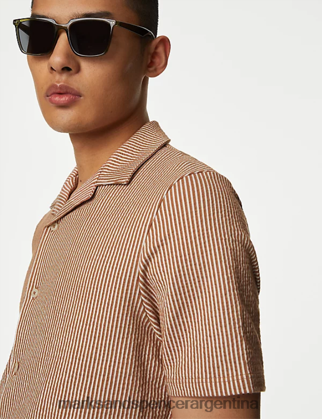Marks & Spencer hombres polo a rayas de punto rico en algodón ropa durazno suave 46VL6356