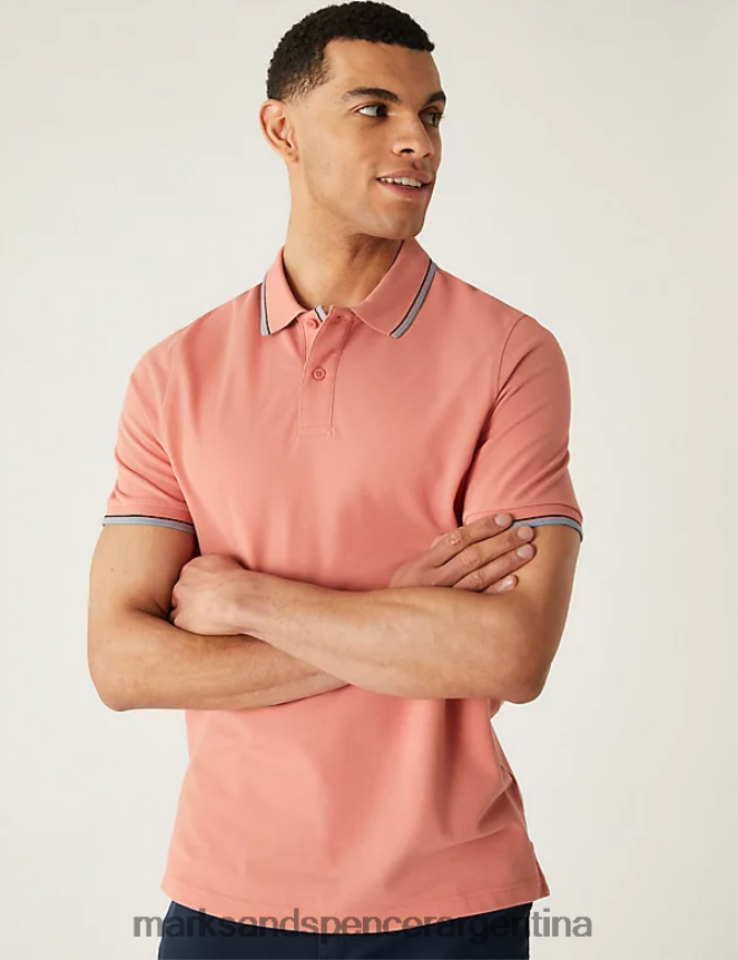 Marks & Spencer hombres polo con ribetes de piqué de puro algodón ropa coral 46VL4756