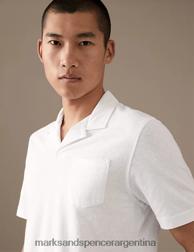 Marks & Spencer hombres polo con solapas en mezcla de lino ropa blanco 46VL6226