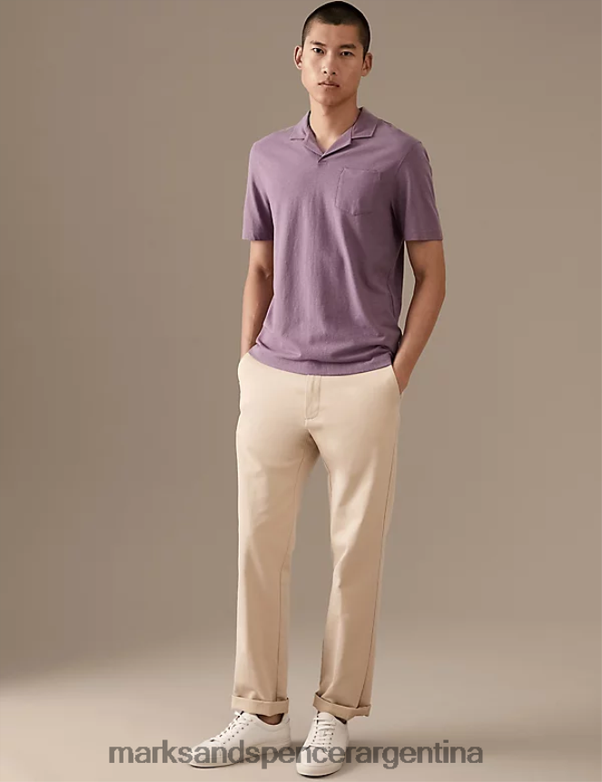 Marks & Spencer hombres polo con solapas en mezcla de lino ropa ciruela espolvoreada 46VL6600