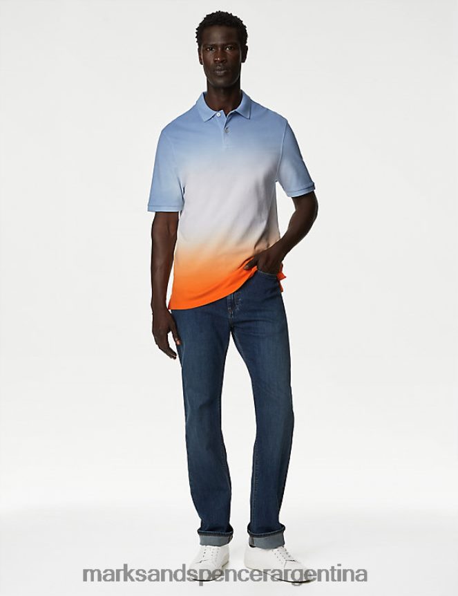 Marks & Spencer hombres polo de piqué de puro algodón degradado ropa mezcla de naranja 46VL6328