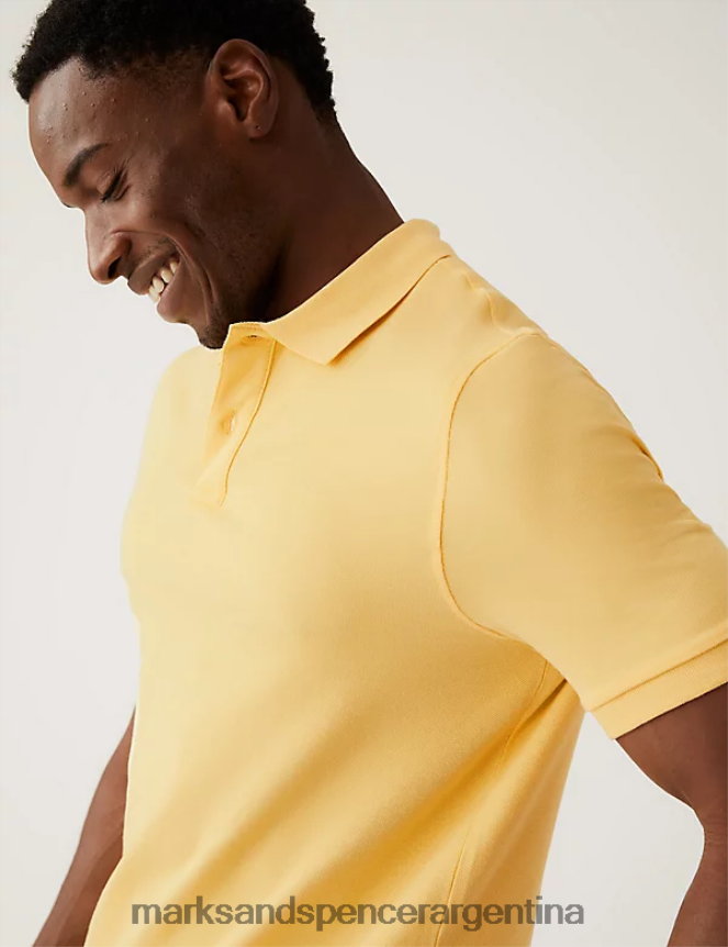 Marks & Spencer hombres polo de piqué de puro algodón ropa amarillo suave 46VL198