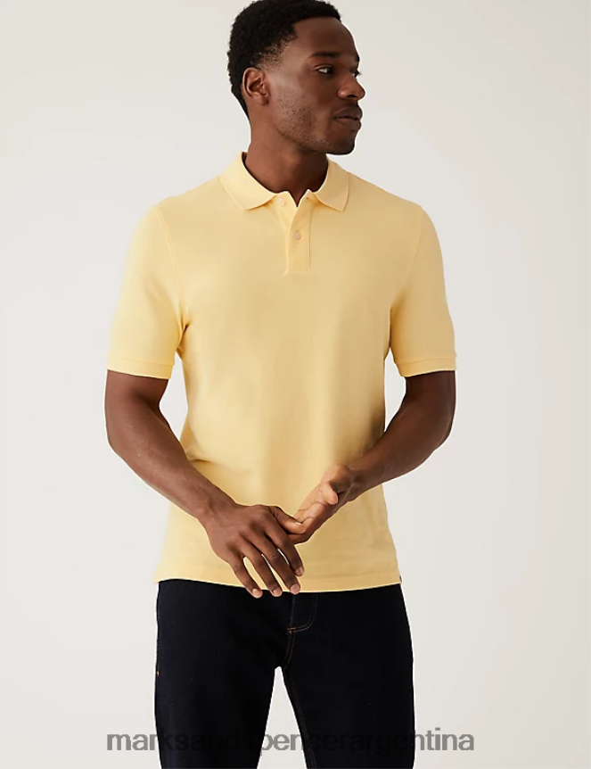 Marks & Spencer hombres polo de piqué de puro algodón ropa amarillo suave 46VL198