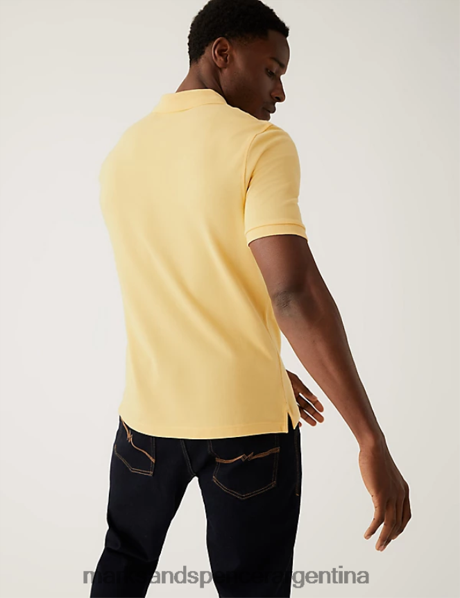 Marks & Spencer hombres polo de piqué de puro algodón ropa amarillo suave 46VL198