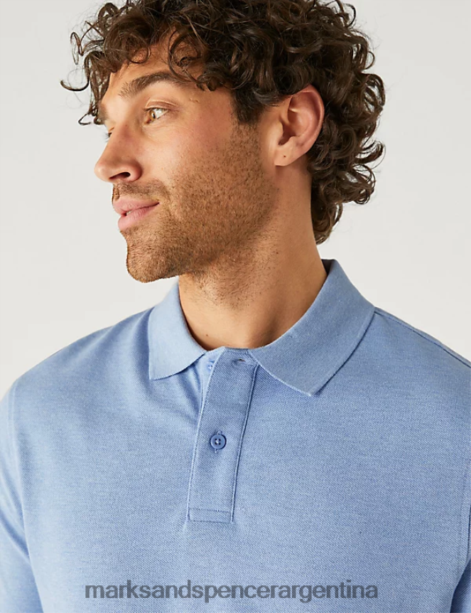 Marks & Spencer hombres polo de piqué de puro algodón ropa azul pálido 46VL190