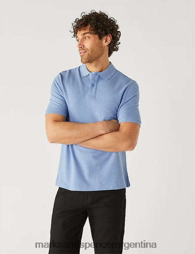Marks & Spencer hombres polo de piqué de puro algodón ropa azul pálido 46VL190
