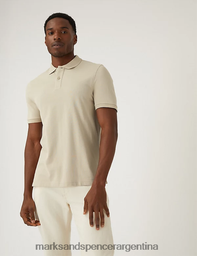 Marks & Spencer hombres polo de piqué de puro algodón ropa beige 46VL202