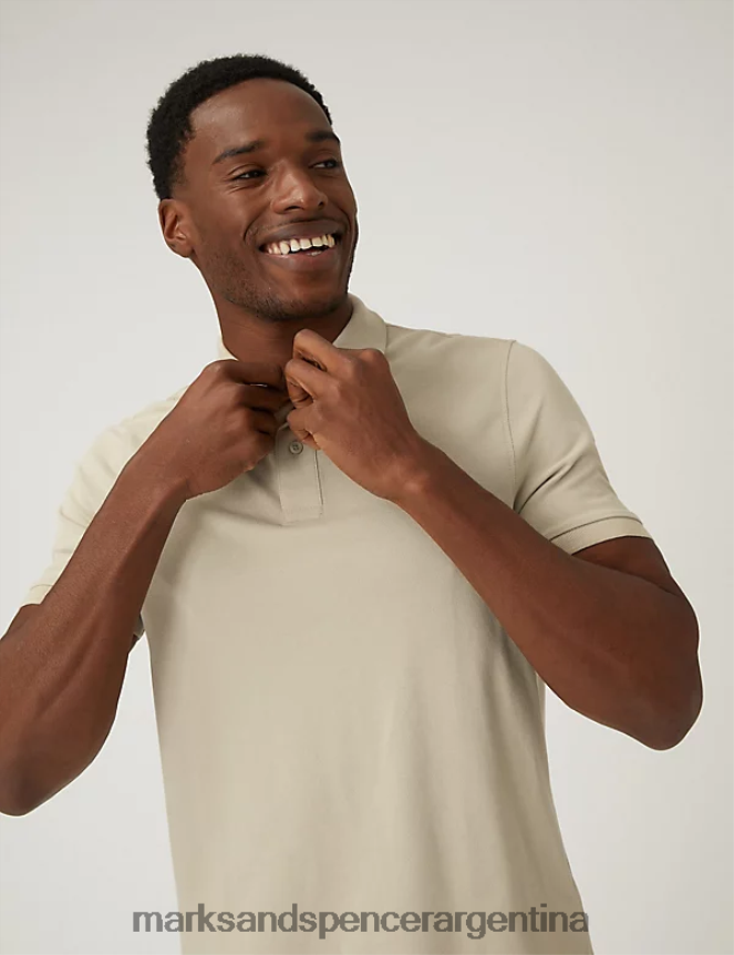 Marks & Spencer hombres polo de piqué de puro algodón ropa beige 46VL202