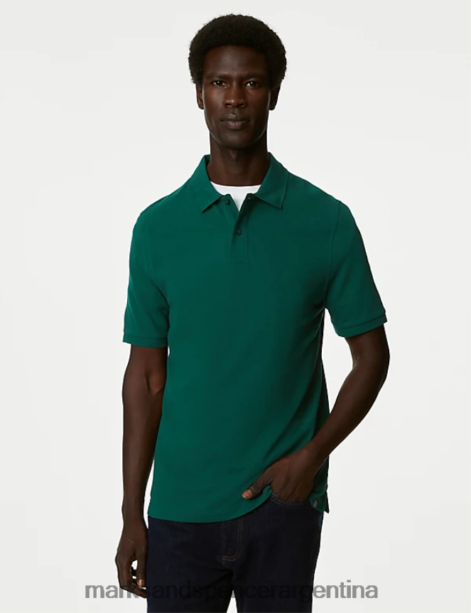 Marks & Spencer hombres polo de piqué de puro algodón ropa cazador verde 46VL214