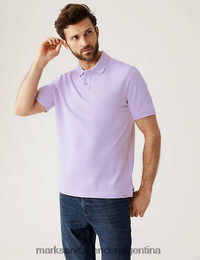 Marks & Spencer hombres polo de piqué de puro algodón ropa lila suave 46VL196