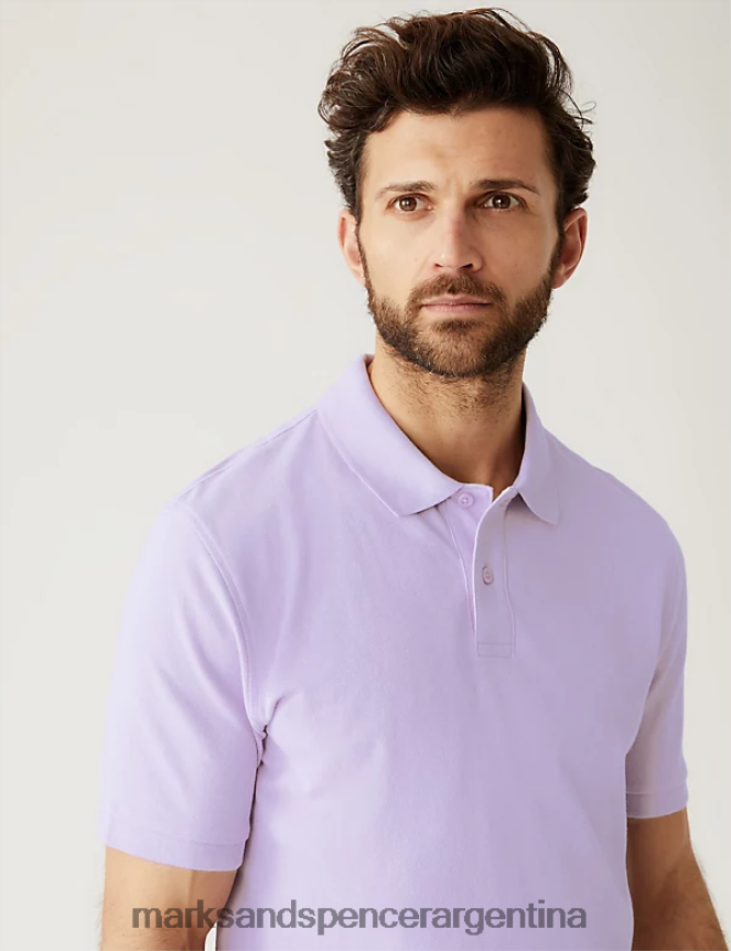 Marks & Spencer hombres polo de piqué de puro algodón ropa lila suave 46VL196