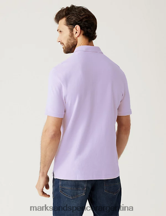 Marks & Spencer hombres polo de piqué de puro algodón ropa lila suave 46VL196