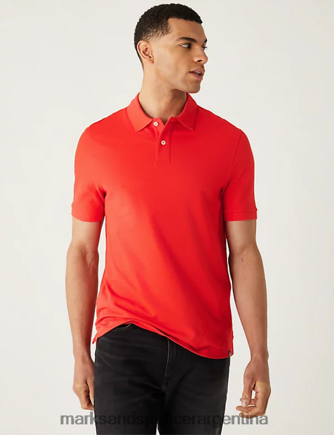 Marks & Spencer hombres polo de piqué de puro algodón ropa rojo brillante 46VL210