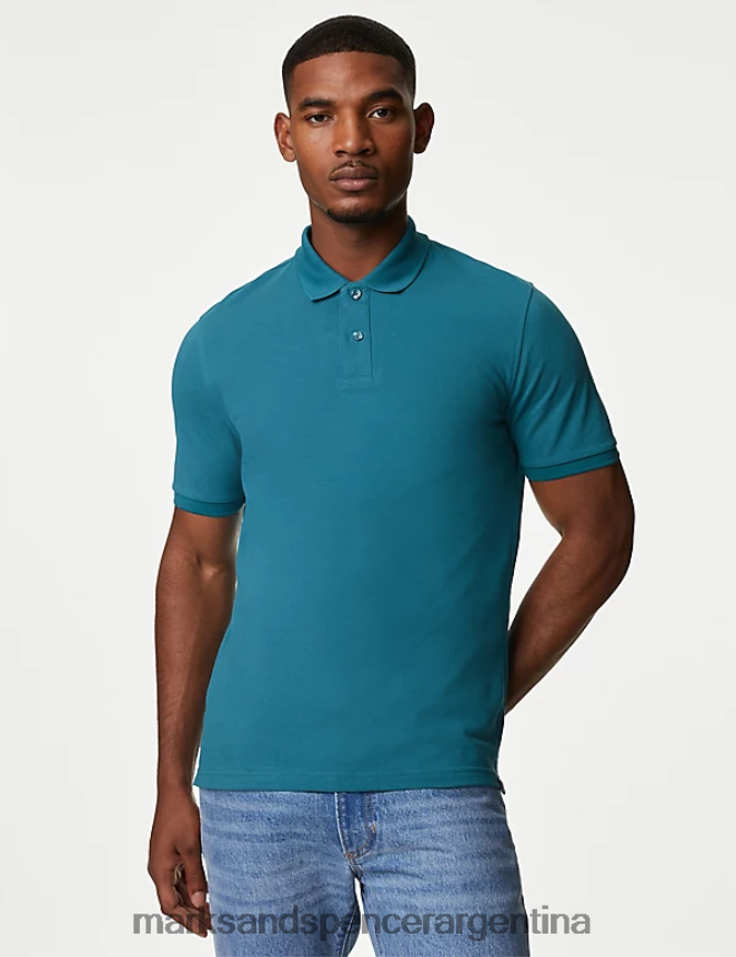 Marks & Spencer hombres polo de piqué de puro algodón ropa turquesa medio 46VL216