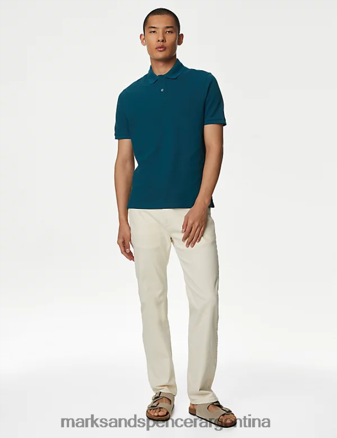 Marks & Spencer hombres polo de piqué de puro algodón ropa verde azulado 46VL192