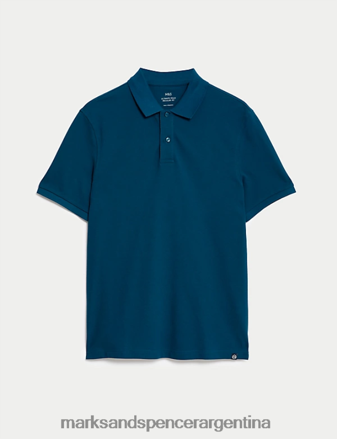 Marks & Spencer hombres polo de piqué de puro algodón ropa verde azulado 46VL192