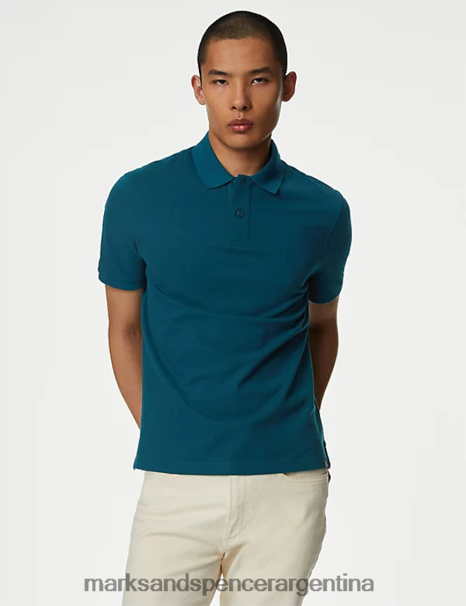 Marks & Spencer hombres polo de piqué de puro algodón ropa verde azulado 46VL192