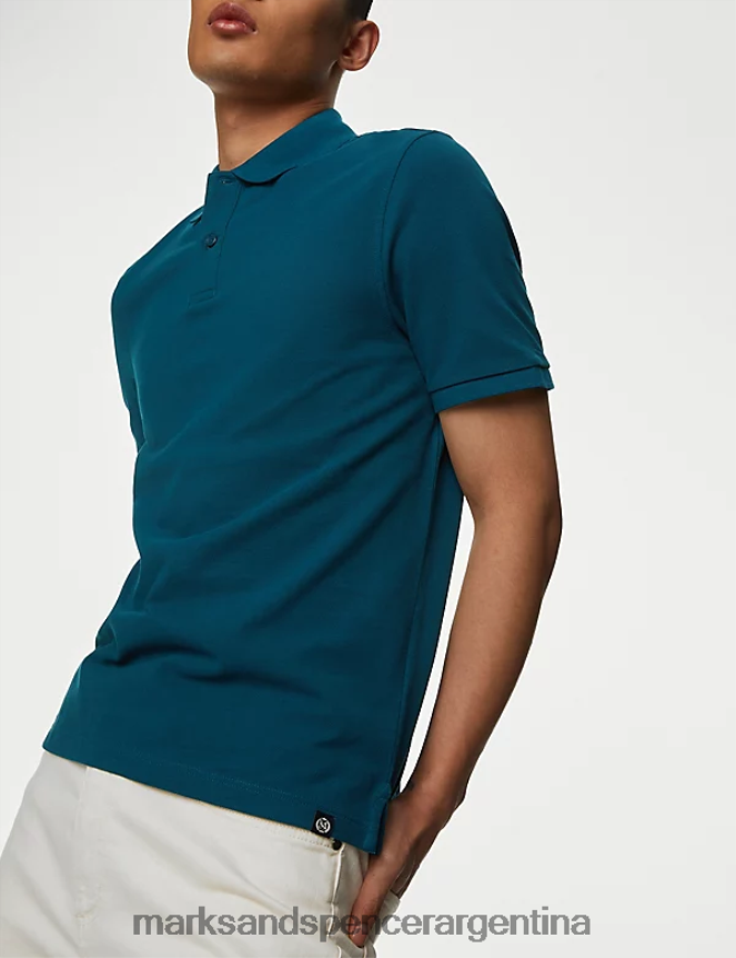 Marks & Spencer hombres polo de piqué de puro algodón ropa verde azulado 46VL192