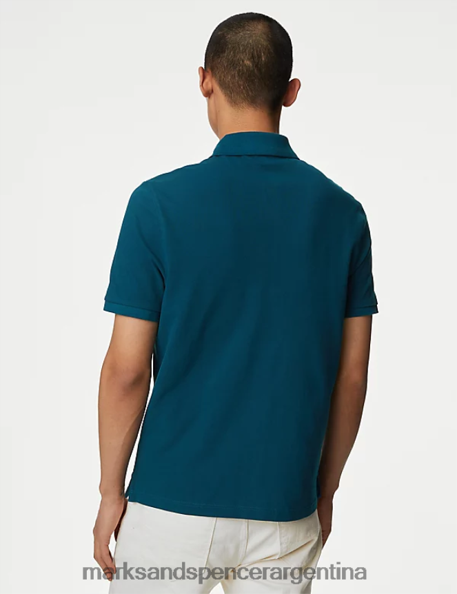 Marks & Spencer hombres polo de piqué de puro algodón ropa verde azulado 46VL192