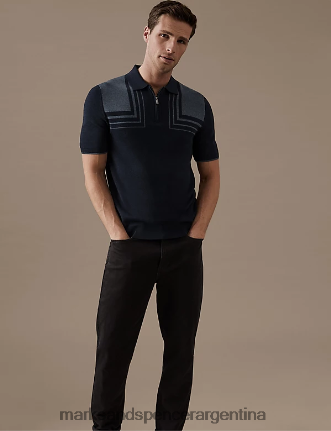 Marks & Spencer hombres polo de punto color block en mezcla de algodón ropa mezcla azul marino oscuro 46VL5482