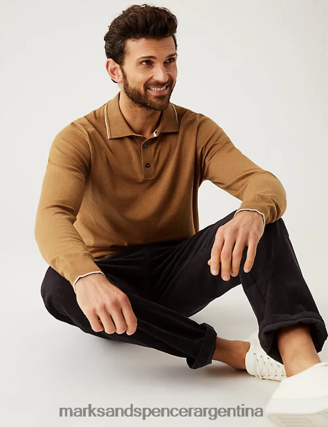 Marks & Spencer hombres polo de punto con ribetes ricos en algodón ropa amarillo oscuro 46VL6836