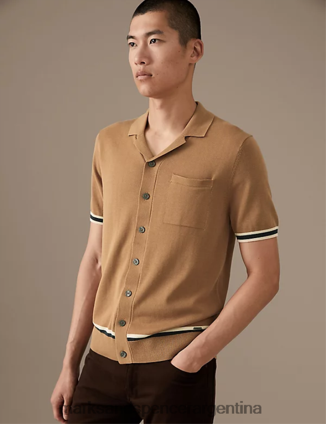 Marks & Spencer hombres polo de punto con ribetes ricos en algodón ropa bronce suave 46VL4918