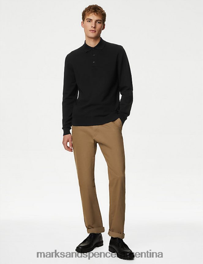Marks & Spencer hombres polo de punto con ribetes ricos en algodón ropa negro 46VL7172