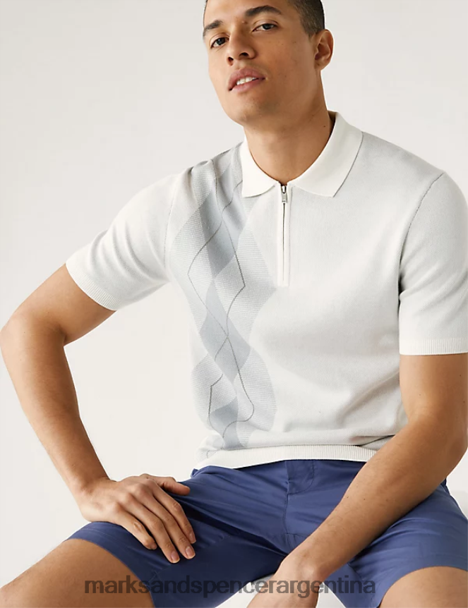 Marks & Spencer hombres polo de punto de arygle rico en algodón ropa mezcla cruda 46VL6550