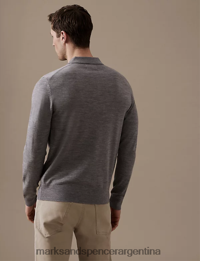 Marks & Spencer hombres polo de punto de pura lana merino extrafina ropa gris claro 46VL6706