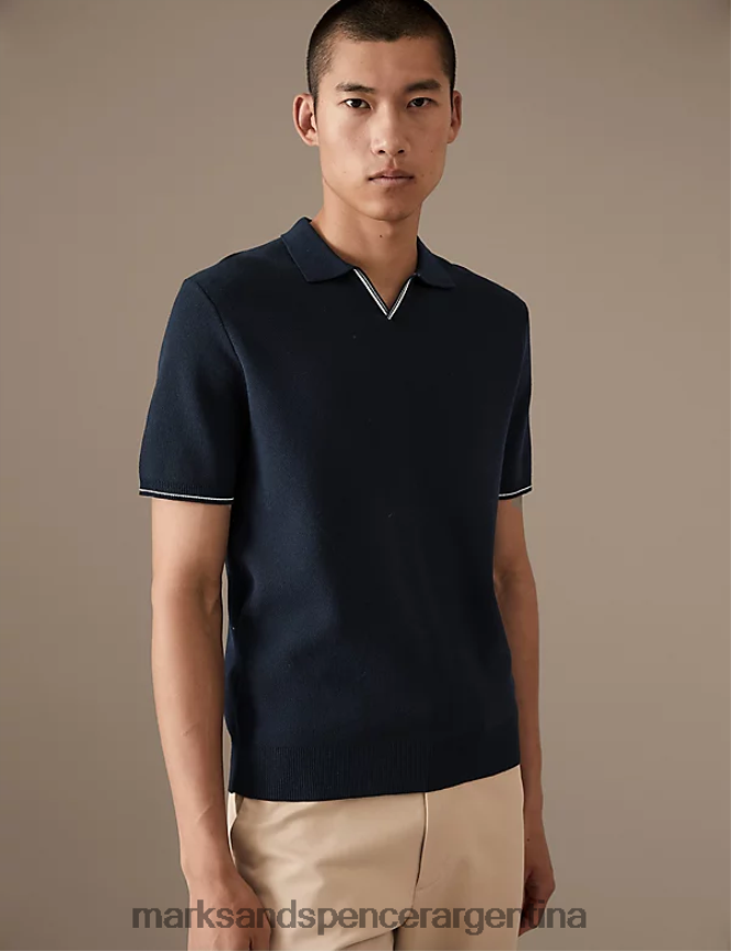 Marks & Spencer hombres polo de punto de puro algodón supima ropa azul marino oscuro 46VL5246
