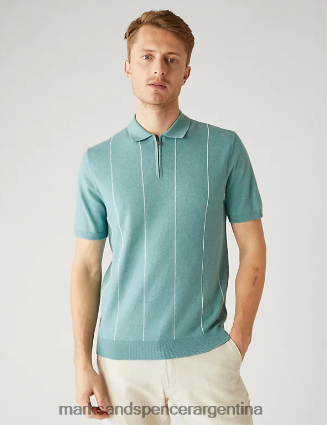 Marks & Spencer hombres polo de punto rico en algodón a rayas ropa agua espolvoreada 46VL6884