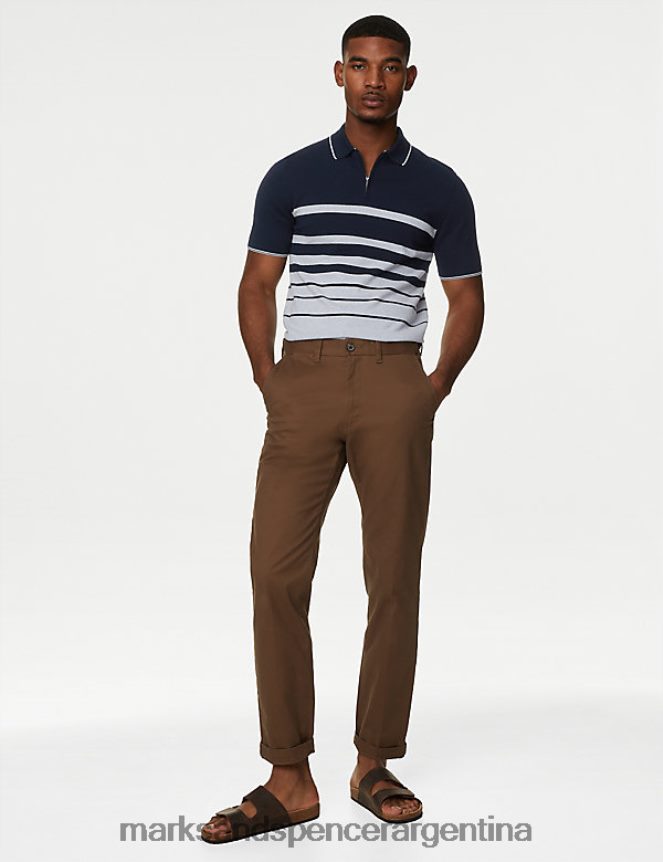 Marks & Spencer hombres polo de punto rico en algodón a rayas ropa mezcla azul marino 46VL6678