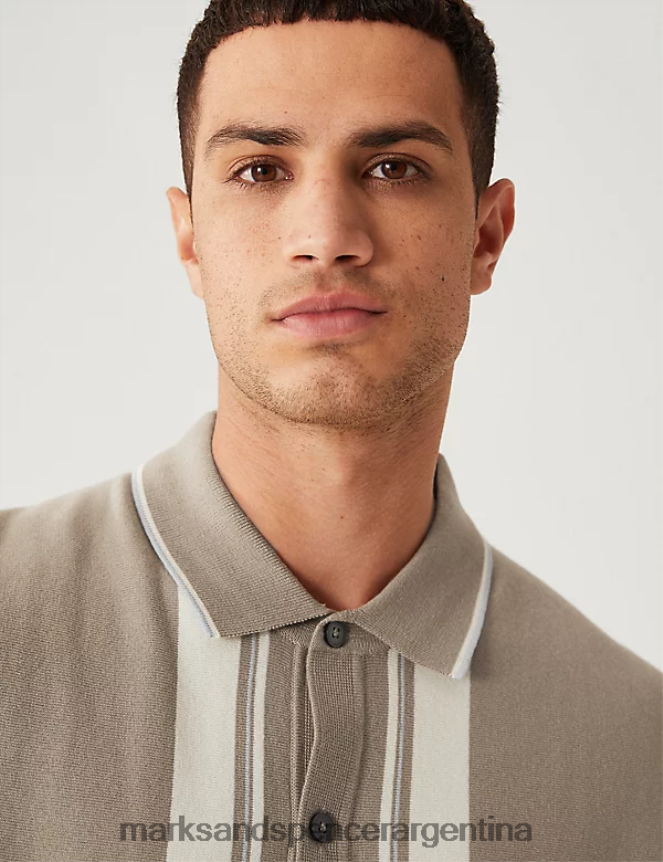 Marks & Spencer hombres polo de punto rico en algodón a rayas ropa mezcla natural 46VL6168