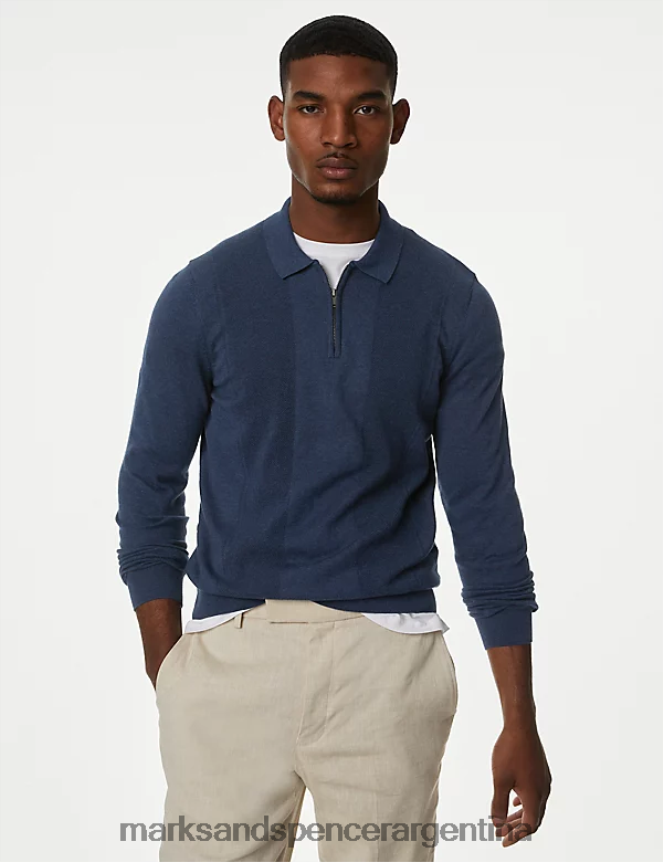 Marks & Spencer hombres polo de punto rico en algodón con cremallera ropa mezclilla 46VL6584