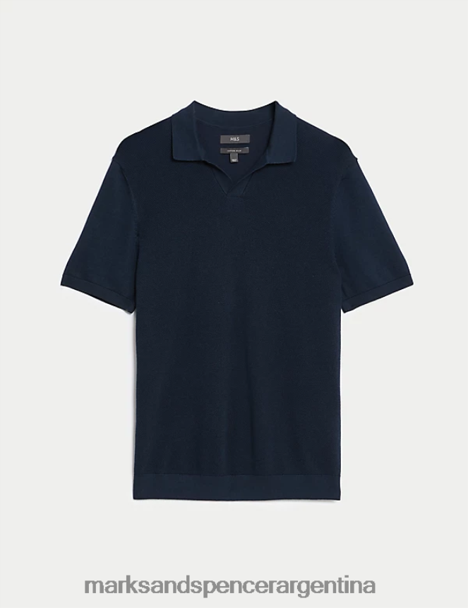 Marks & Spencer hombres polo de punto rico en algodón con cuello abierto ropa azul marino oscuro 46VL7270